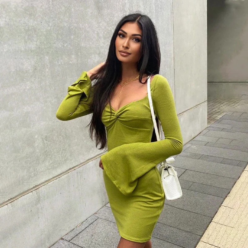 Exclusive Discounts Just for You Long Sleeve Bodycon Mini Dress - Green