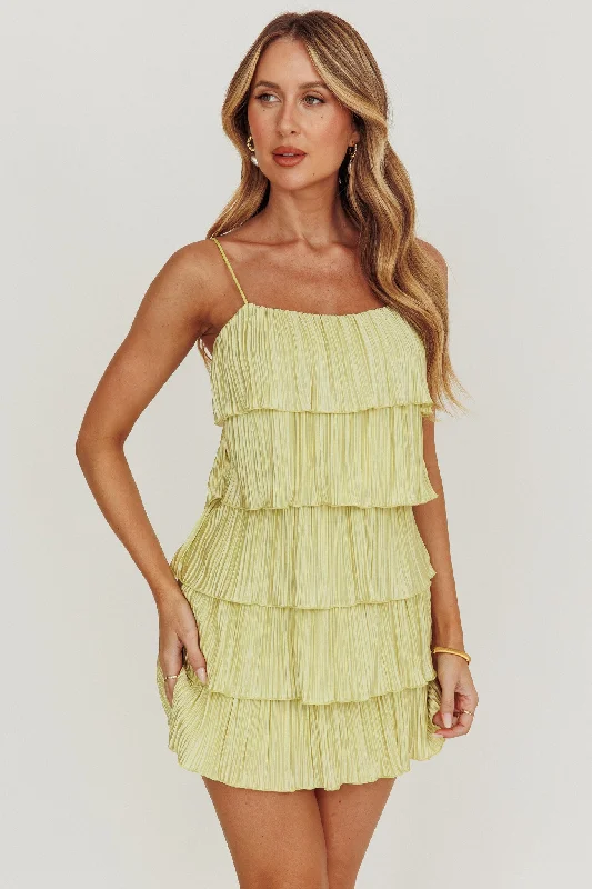 Hot Sale Items My Type Plisse Tiered Mini Dress Sage