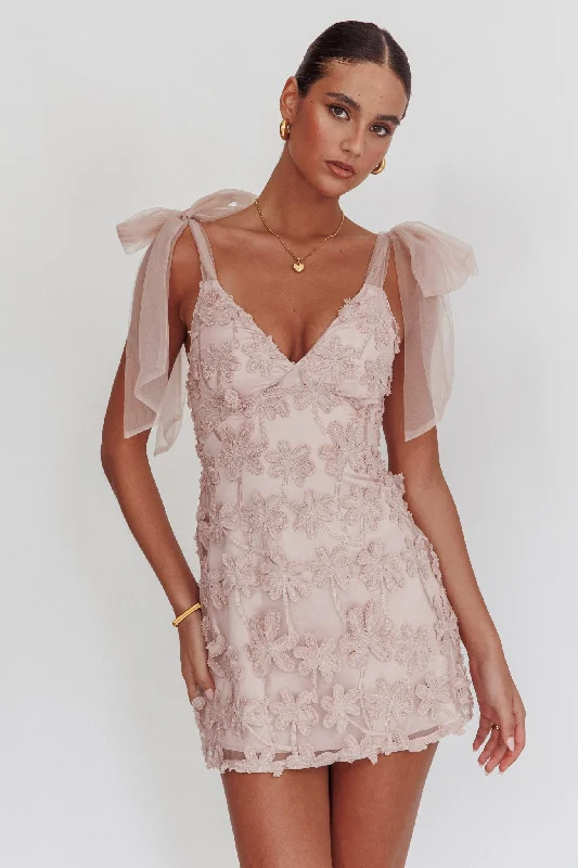 Weekend Flash Savings Mykonos Morning Tied Shoulder Embellished Mini Dress Blush
