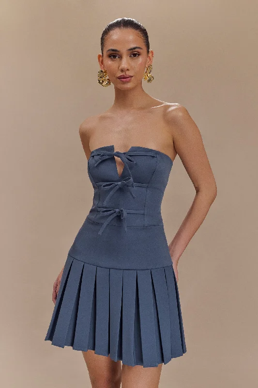 Weekend Bargain Deals Naya Pleated Mini Dress With Ties - Steel