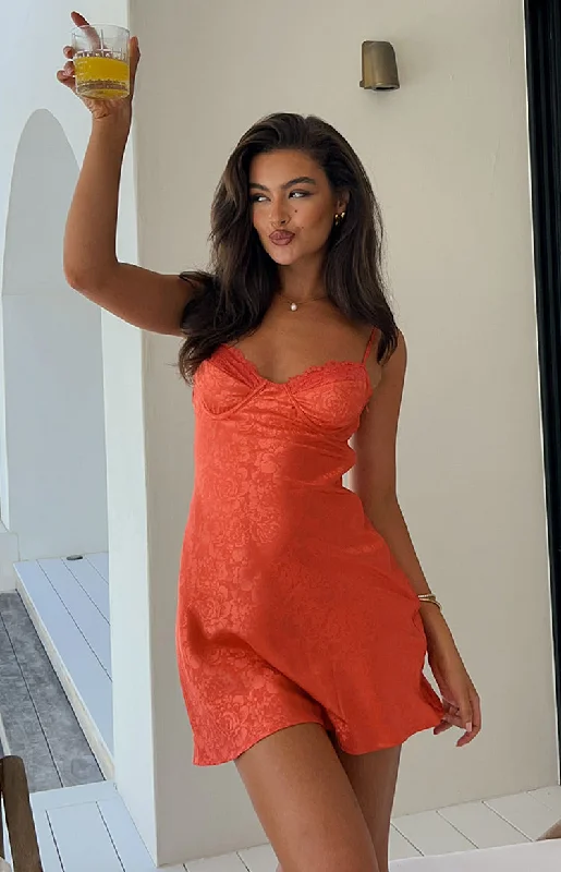 Weekend Special Sale Noeline Orange Satin Mini Dress
