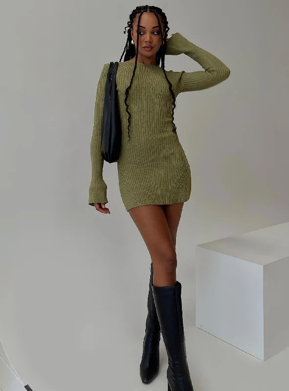 Weekend Top Offers Osment Long Sleeve Knit Mini Dress Olive