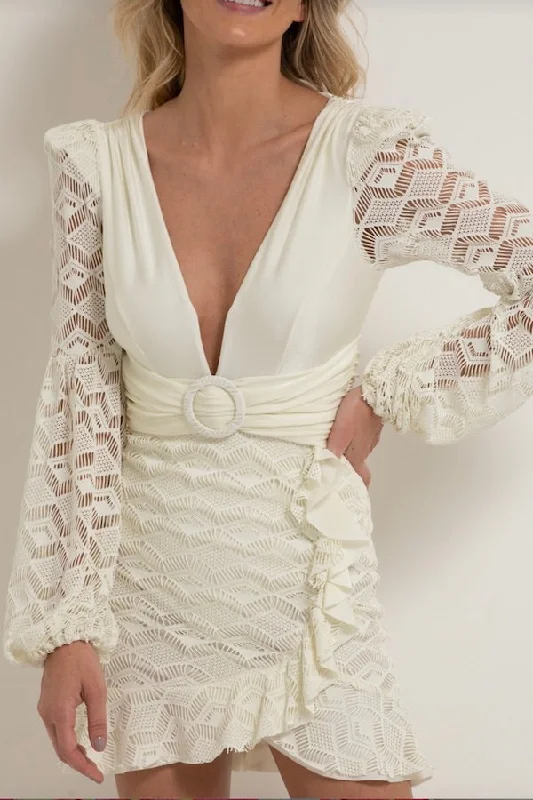 Shop & Save Now Crochet Plunge Mini Dress Ivory