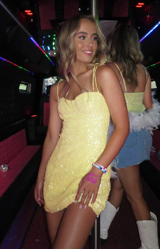 Weekend Bonanza Penny Lane Yellow Sequin Mini Dress