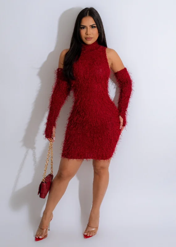 Limited Time Bargain Ready For It Fur Mini Dress Set Red