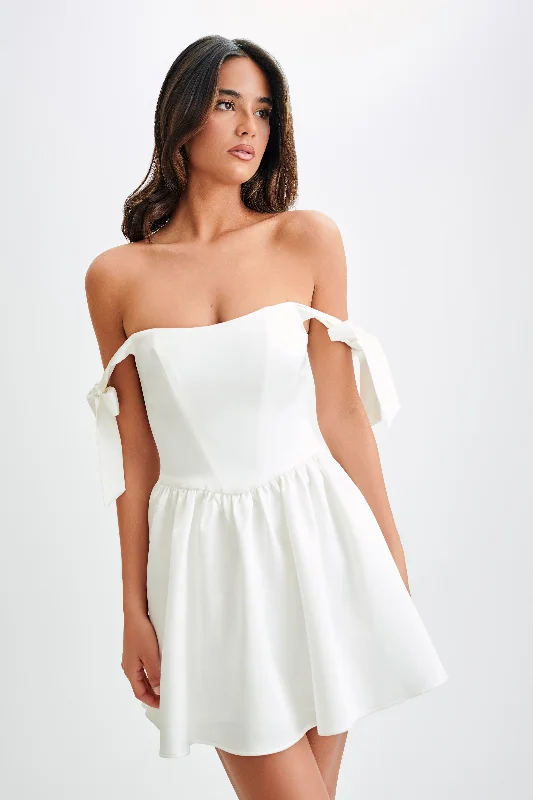 Deal Frenzy Rita Satin Mini Dress With Bow Sleeves - White