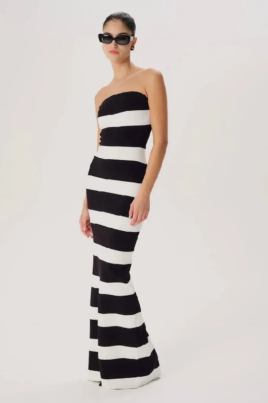 Lehua Knit Dress Black and White Stripe