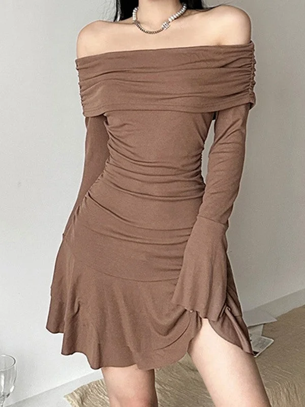 Unmissable Deals Ruffle Off Shoulder Ribbed Mini Dress