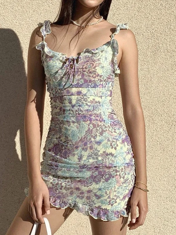 Weekend Must-Have Offers Ruffle Trim Floral Mini Dress