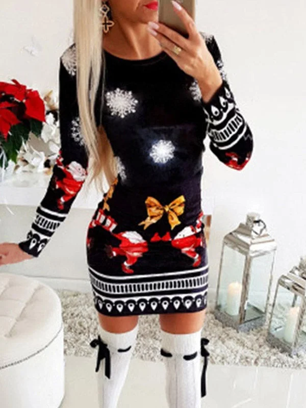 Weekend Bargain Shopping Santa Claus Printed Christmas Mini Dress