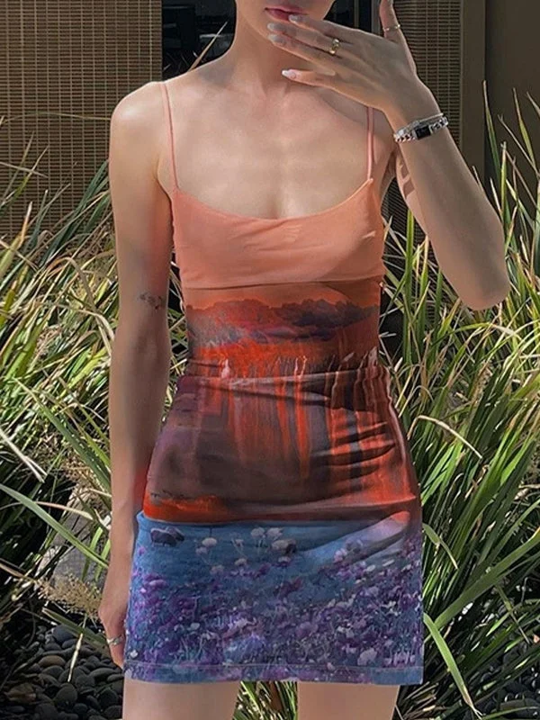 Super Low Prices Scene Printed Split Bodycon Mini Dress