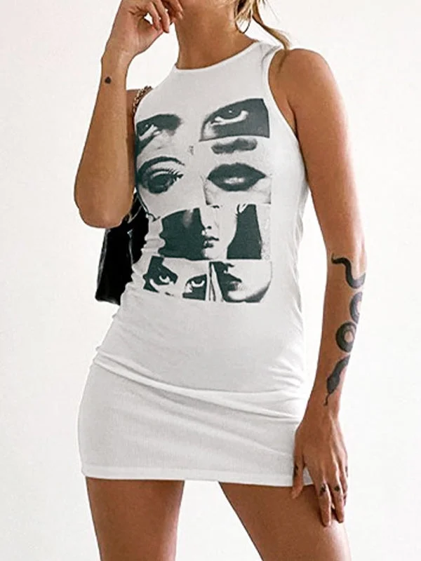 Weekend Big Sale Screen Face Ribbed Mini Dress