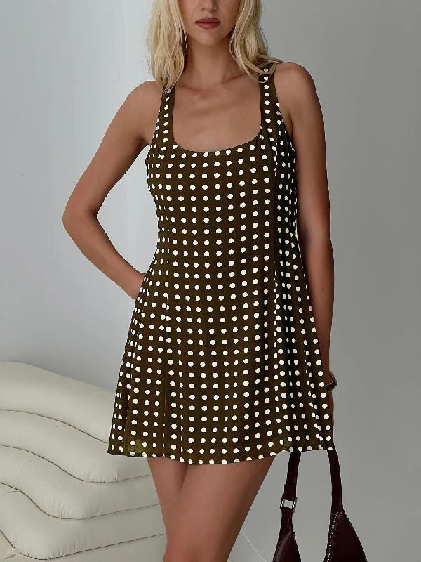 Serina Polka Mini Dress Brown / White