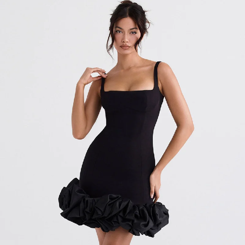 Weekend Buy One Get One Ruffle Hem Square Neck Sleeveless Bodycon Party Mini Dress - Black