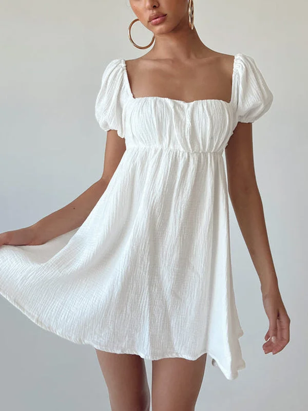Weekend Offers You Can’t Miss Short Puff Sleeve Square Neck Mini Dress