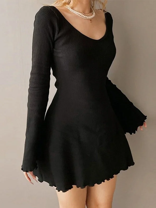 Weekend Hot Deals Simple Knitted Long Sleeve Mini Dress