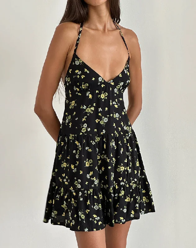 Weekend Special Siskana Mini Dress in Lemon and Lime Black