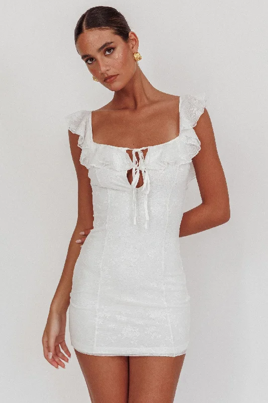Weekend Only Steals Sweet Saturday Tied Bust Ruffle Mini Dress White