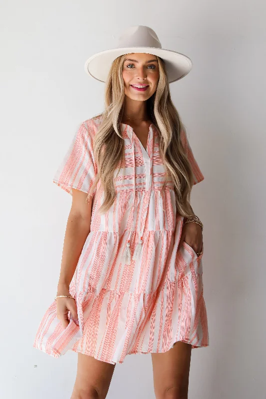 Weekend Flash Deals FINAL SALE - Sweet Tendencies Orange Striped Tiered Mini Dress
