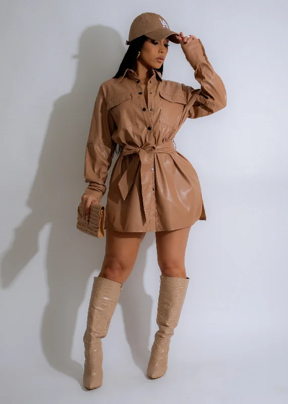 Urban Command Faux Leather Mini Dress Brown