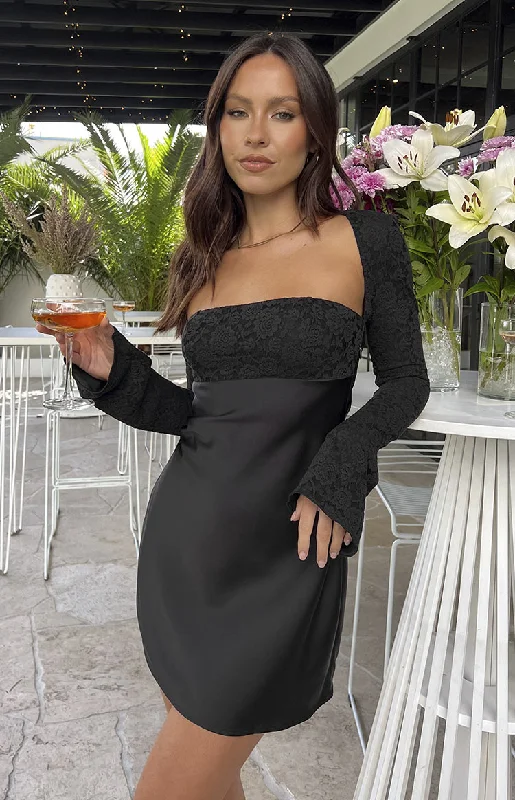Weekend Sale Marathon Vanette Black Long Sleeve Mini Dress