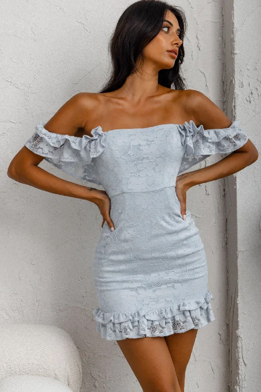 Today’s Special Discount Verona Off-Shoulder Lace Overlay Mini Dress Blue