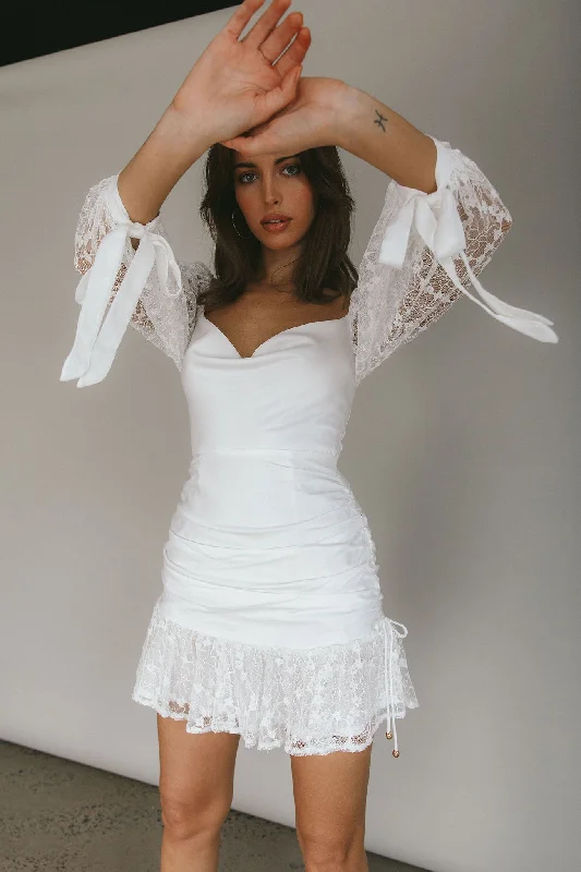 Weekend Sale Frenzy With Love Long Sleeve Lace Mini Dress White