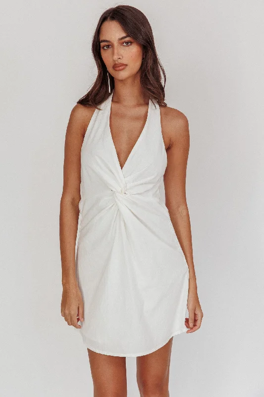Weekend Deal Rush Zoriah Twist Bust Halterneck Mini Dress White