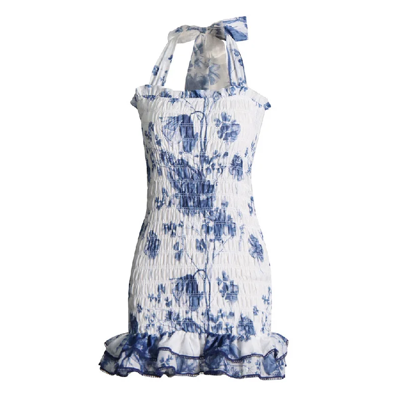 Weekend Offers You Love Boho Floral Print Bow Tie Halter Bodycon Smocked Tiered Ruffled Mini Dress Weekend Offers You Love Boho Floral Print Bow Tie Halter Bodycon Smocked Tiered Ruffled Mini Dress