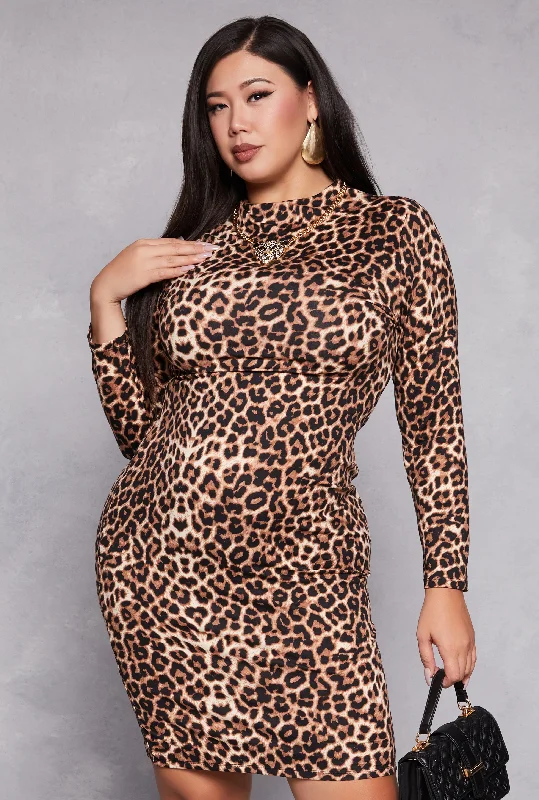 Massive Discounts Plus Size Leopard Print Bodycon Dress