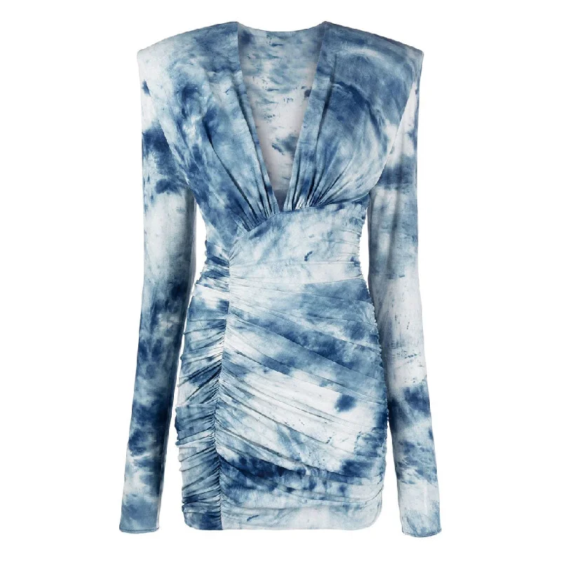 Weekend Price Drop Frenzy Chic Tie Dye Print Deep V Shoulder Pad Long Sleeve Ruched Bodycon Mini Dress Weekend Price Drop Frenzy Chic Tie Dye Print Deep V Shoulder Pad Long Sleeve Ruched Bodycon Mini Dress