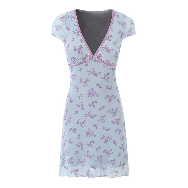 Weekend Special Shopping Event French Bow Trim V Neck Floral Flocked Mesh Cap Sleeve Bodycon Mini Dress Weekend Special Shopping Event French Bow Trim V Neck Floral Flocked Mesh Cap Sleeve Bodycon Mini Dress