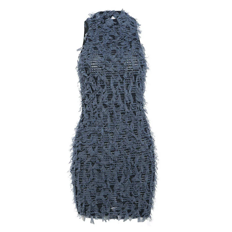 Weekend Limited-Time Offers Jungle Collar Neck Sleeveless Bodycon Fringe Shirred Sheer Mesh Mini Dress Weekend Limited-Time Offers Jungle Collar Neck Sleeveless Bodycon Fringe Shirred Sheer Mesh Mini Dress