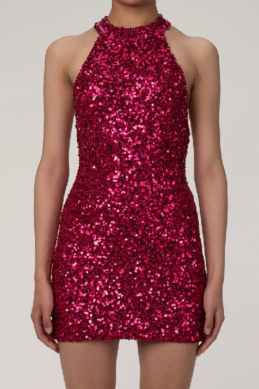 Luxurious Halter Neck Backless Sleeveless Bodycon Sequin Party Mini Dress