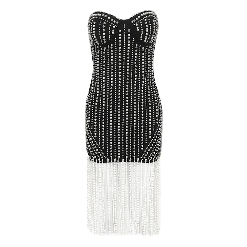Weekend Low Prices Luxury Strapless Bustier Bodycon Bandage Imitated Pearl Fringe Mini Dress Weekend Low Prices Luxury Strapless Bustier Bodycon Bandage Imitated Pearl Fringe Mini Dress
