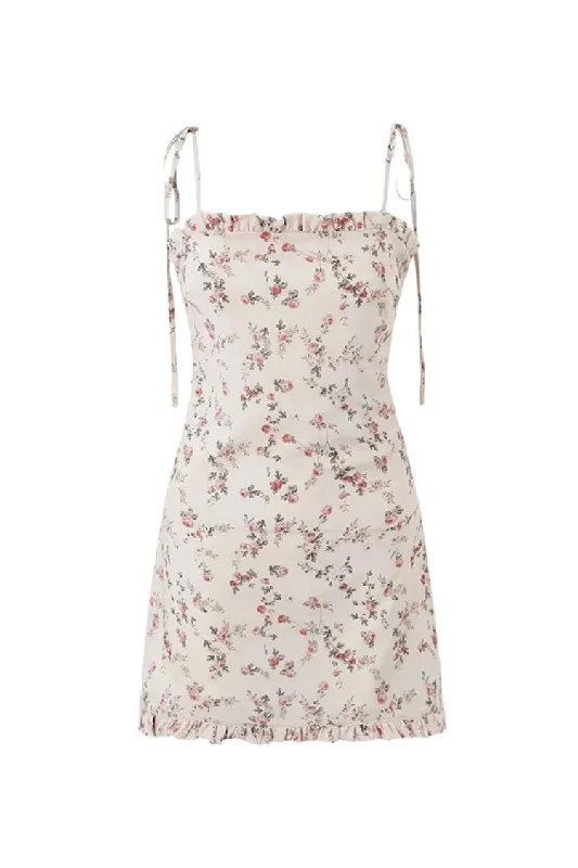 Don’t Miss These Deals Pretty Floral Printed Ruffled Square Neck Tie Strap Bodycon Mini Sundress