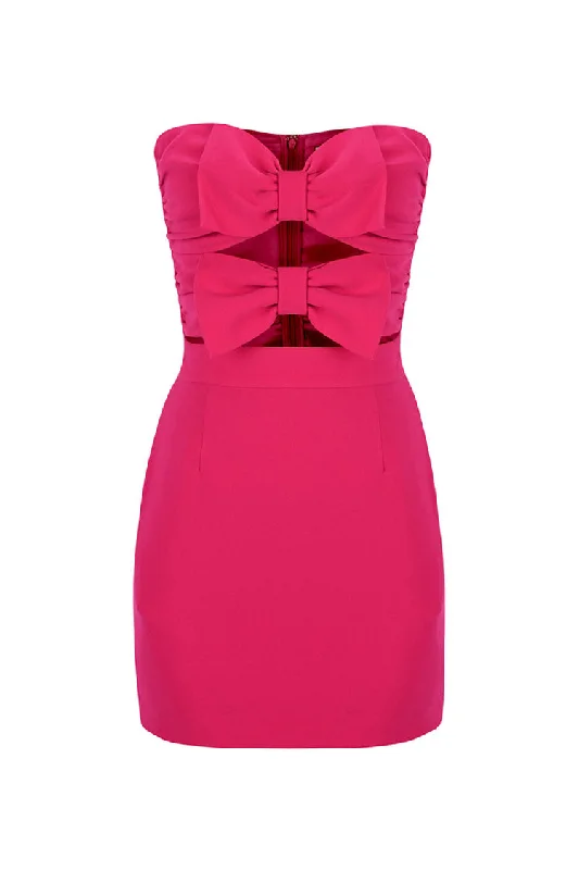 Weekend Specials Galore Sexy Big Bow Trim Sweetheart Cutout Strapless Bodycon Party Mini Dress