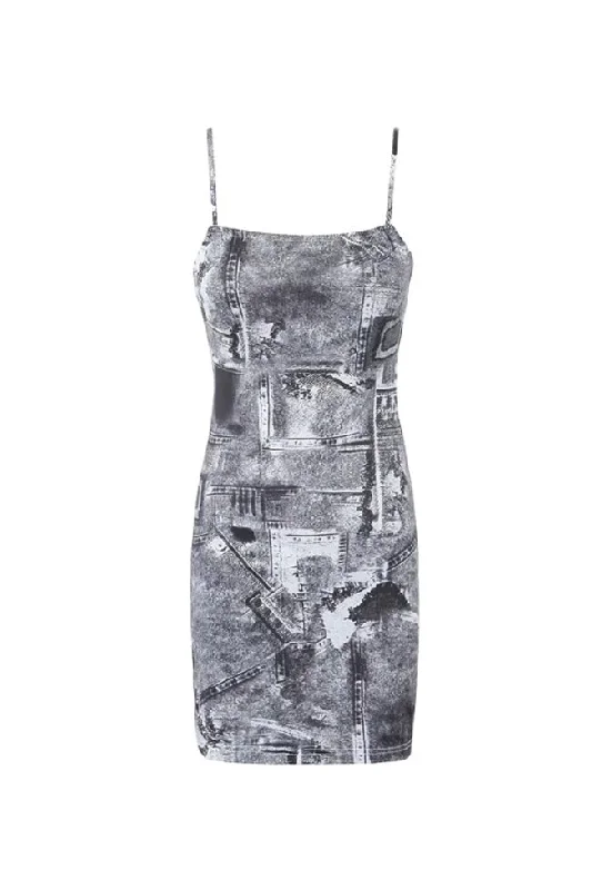 Weekend Price Slash Sexy Newspaper Print Square Neck Bodycon Summer Slip Mini Sundress