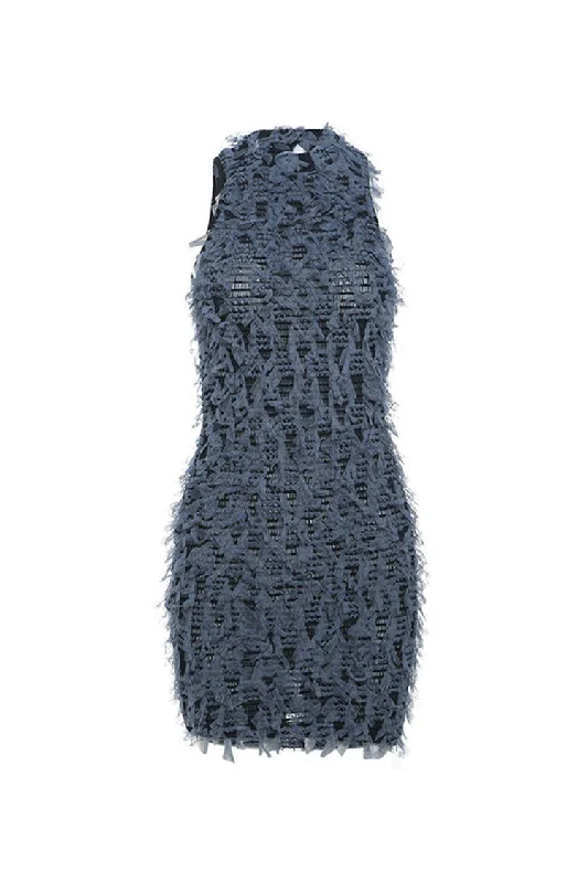 Weekend Shopping Spree Sexy Ruffle Fringe Sheer Mesh Sleeveless Bodycon Club Mini Dress