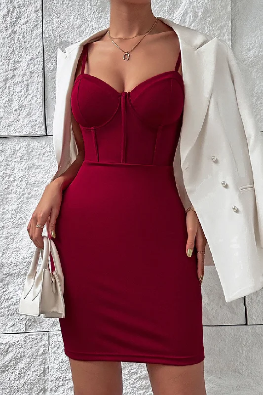 Weekend Only Deals Sexy Sweetheart Neck Bodycon Mesh Corset Cocktail Party Mini Dress - Burgundy Weekend Only Deals Sexy Sweetheart Neck Bodycon Mesh Corset Cocktail Party Mini Dress - Burgundy