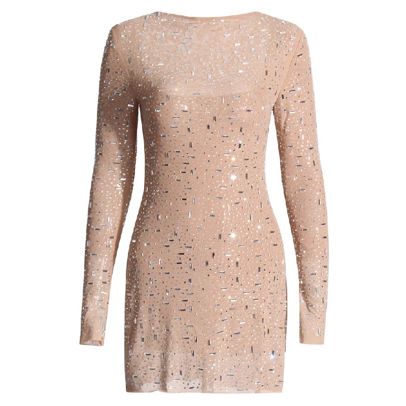 Weekend Super Sale Frenzy Sparkly Crystal Square Neck Split Sleeve Bodycon Sheer Mesh Mini Dress Weekend Super Sale Frenzy Sparkly Crystal Square Neck Split Sleeve Bodycon Sheer Mesh Mini Dress