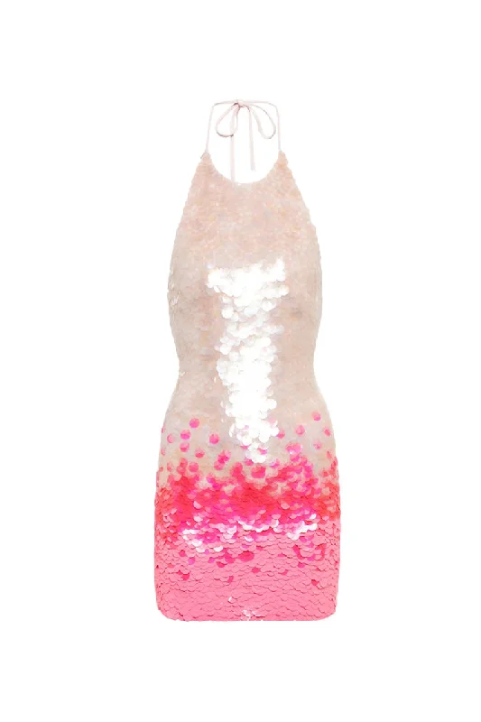 Weekend Bargain Bonanza Sparkly Halter Lace Up Backless Bodycon Ombre Sequin Party Mini Dress
