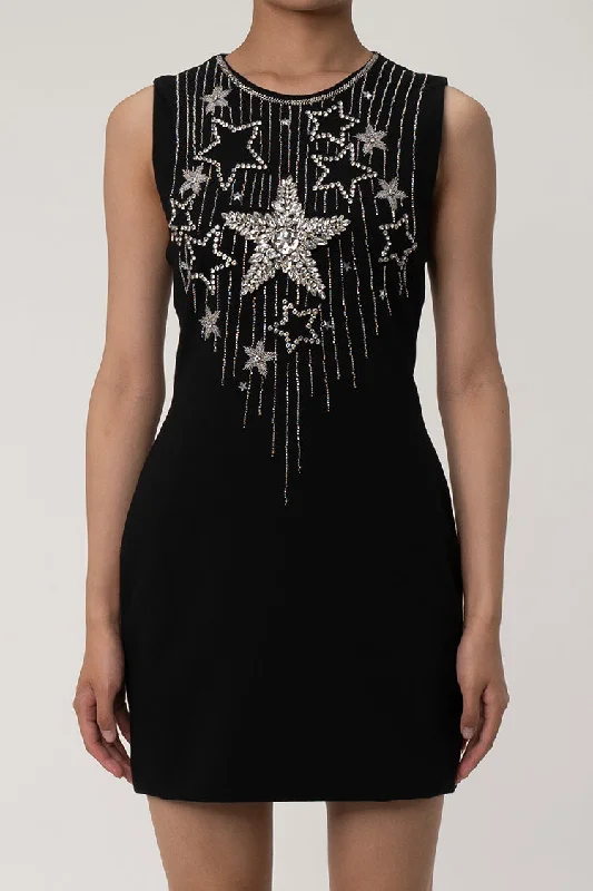 Weekend Only Sale Sparkly Rhinestone Star embroidered Sleeveless Bodycon Party Mini Dress