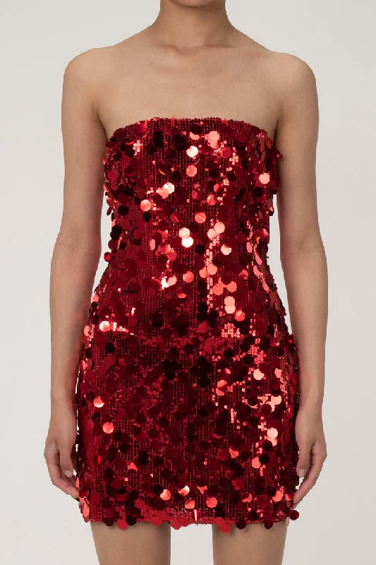 Sparkly Strapless Bodycon Embellished Layered Sequin Party Mini Dress