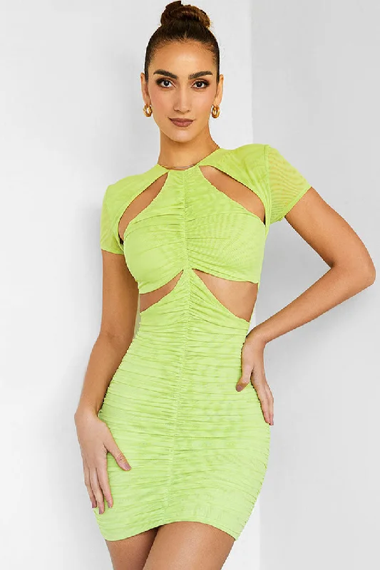Weekend Price Slash Event Stylish Short Sleeve Bodycon Ruched Cutout Club Mini Dress - Green Weekend Price Slash Event Stylish Short Sleeve Bodycon Ruched Cutout Club Mini Dress - Green