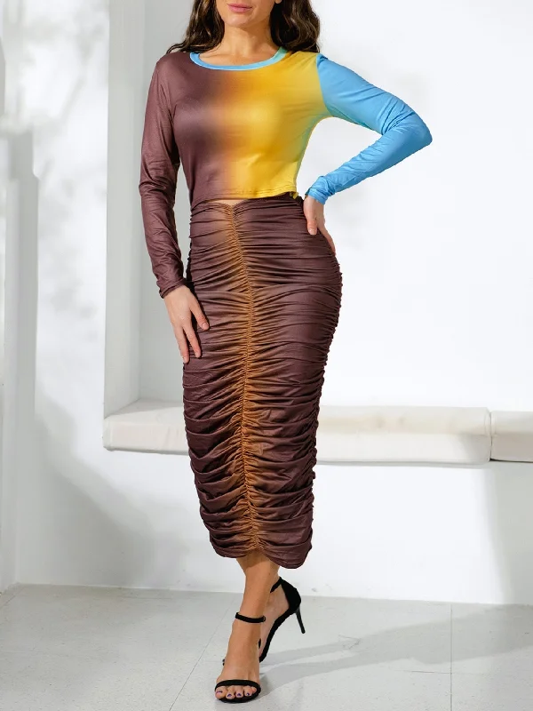 Weekend Exclusive Offers KittenAlarm - Knit Gradient Ruched Cut Out Waist Bodycon Dress