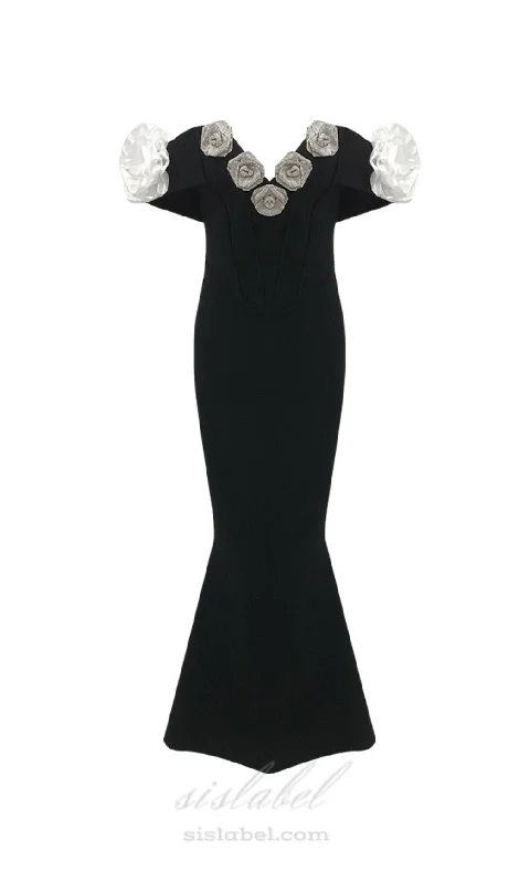Weekend Top Offers BEATRICE BLACK OFF SHOULDER 3D FLOWERS BODYCON BANDAGE MAXI DRESS Weekend Top Offers BEATRICE BLACK OFF SHOULDER 3D FLOWERS BODYCON BANDAGE MAXI DRESS