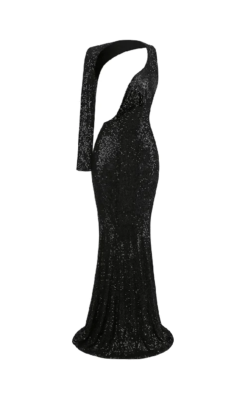Weekend Flash Savings BLACK BODYCON FIT SEQUIN MAXI DRESS