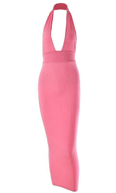 Weekend Deal Fest Blue Moon Sleeveless Halter Plunge V Neck Bodycon Maxi Dress