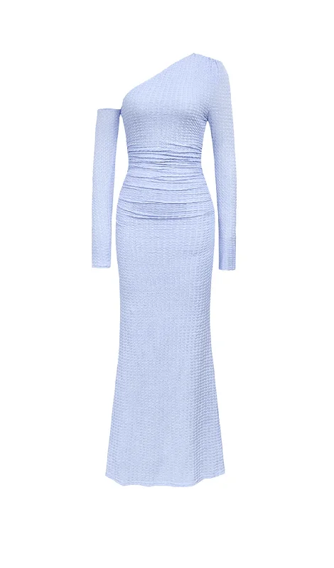 Weekend Bargain Weekends BLUE OFF-SHOULDER LONG-SLEEVED BODYCON MAXI DRESS